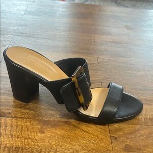 FABIANELLI Black Made In Italy Leather Two Band Heel Sandals size 7 1/2